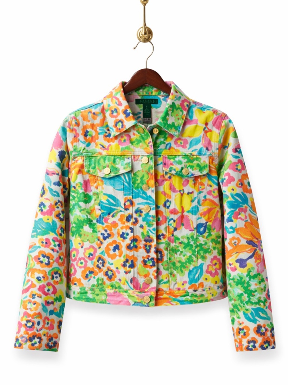 Ralph Lauren Multicolor Floral Jean Jacket - Green Yellow Pink Blue Orange